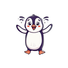 Delightful Christmas Penguin Character, Cartoon Illustration