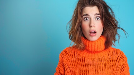 Woman in Orange Sweater Surprised