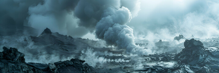 Photo realistic view of Geothermal Vents and Fumaroles revealing volcanic forces through steam and gases in Photo Stock Concept