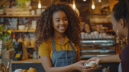 Cheerful Barista Serving Coffee