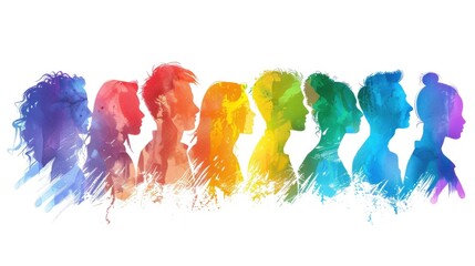 Naklejka premium A diverse group of people in silhouette against a white backdrop