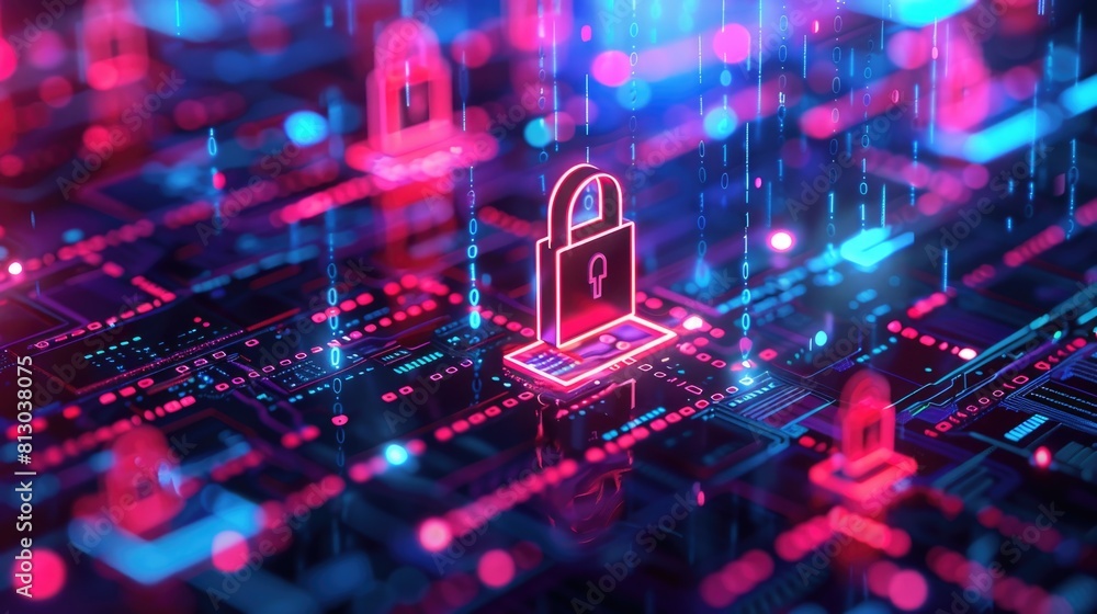 Poster a padlock symbol displayed on a computer screen, symbolizing cybersecurity and digital protection in