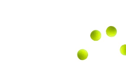 five green tennis balls bounce left to right on the screen on a transparent background. 5 tennis balls hit and bounce beautifully against the alpha transparent background. tennis ball jumps. - Powered by Adobe