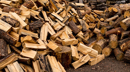 Detail of a pile of chopped pine wood