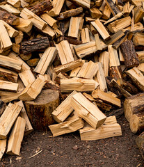Detail of a pile of chopped pine wood