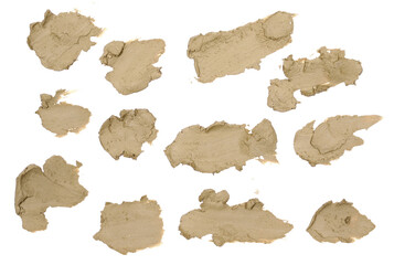 Set smeared clay isolated on white background, clipping path