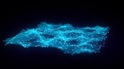 Color abstract wave background with dots and lines moving in space. Technology illustration. Futuristic modern dynamic wave. 3d rendering.