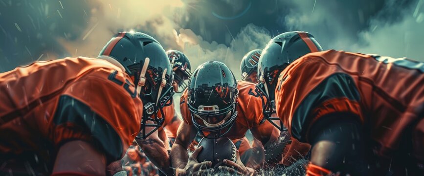 American Football Background With A Team Huddling Up Before A Play