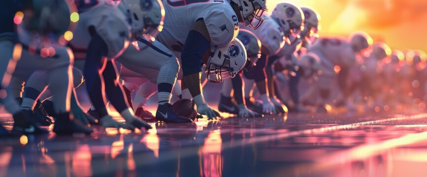 American Football Background With Players Lining Up For A Kickoff