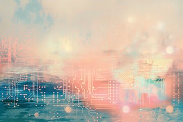 Obraz premium The background image has an electronic circuit pattern. Holographic color tone For technology design work