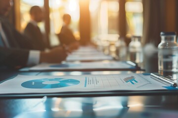 Image of information documents and business people in a conference room Blur image for wallpaper