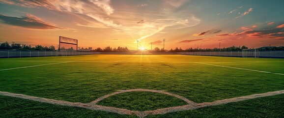 Empty Soccer Field Background At Sunset