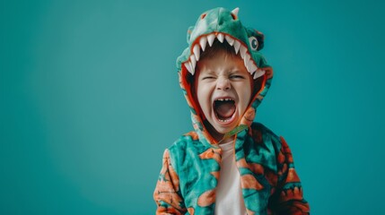 A Boy in Dinosaur Costume