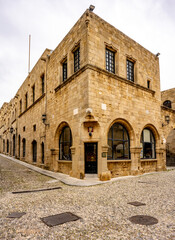 Fototapeta premium Rhodes Island, Greece, a symbol of Rhodes, of the famous Knights Grand Master Palace (also known as Castello) in the Medieval town of rhodes