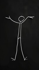Monochrome drawing of man with raised arms. Expression of triumph concept