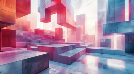 Capture the essence of Cubism in a futuristic VR scene, blending geometric shapes and fragmented perspectives to symbolize innovation and vision