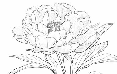 "Peony Flower Outline for Coloring Book"
"Detailed Line Art of a Peony Flower"
"Botanical Drawing of a Single Peony for Art Projects"