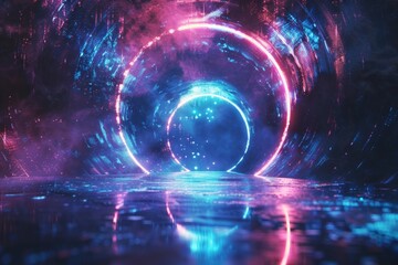a circular neon lights in a tunnel