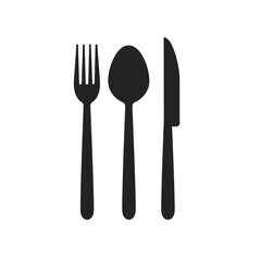 Cutlery icons. Simple black set of fork, spoon, and knife symbols. Vector illustration.