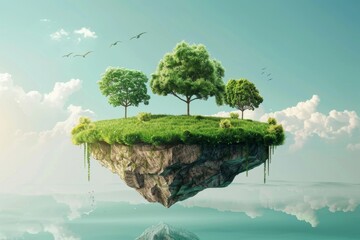 a floating island with trees and grass with Floating island in the background