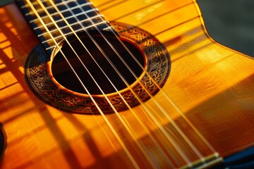 Obraz premium Guitar basking in sunlight. Melodic warmth concept
