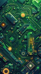 Fototapeta premium Circuit board. Green electronic circuit board with microchips and electronic components.