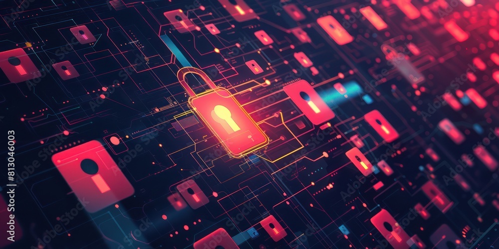 Aufkleber conceptual image of a glowing red padlock on a digital background representing data security