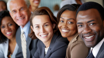 close up of Diverse Group of Business multiethnic people and coworkers at meeting Smiling at Camera