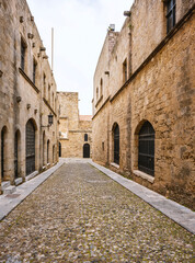 Fototapeta premium Rhodes Island, Greece, a symbol of Rhodes, of the famous Knights Grand Master Palace (also known as Castello) in the Medieval town of rhodes