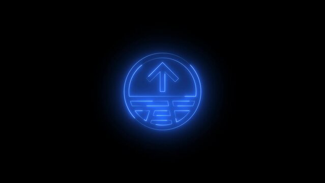 Neon glowing blue color streetside split expand arrow icon on black background animation