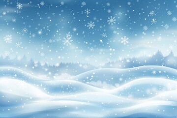a snowy landscape with snowflakes falling