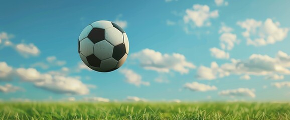 Soccer Field Background With A Close-Up Of A Soccer Ball In Mid-Air
