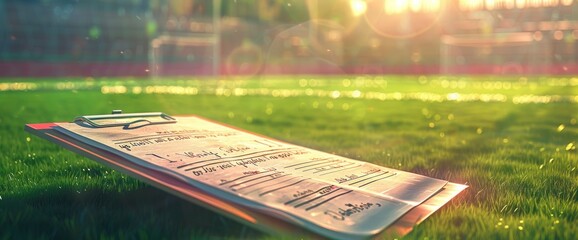 Soccer Field Background With A Close-Up Of A Soccer Coach'S Clipboard