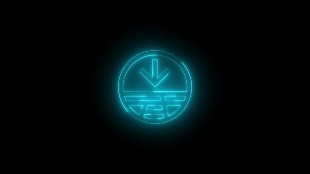Neon glowing cyan color streetside split minimize arrow icon on black background animation