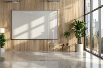 Empty Wall Mockup in Modern Office Interior created with Generative AI