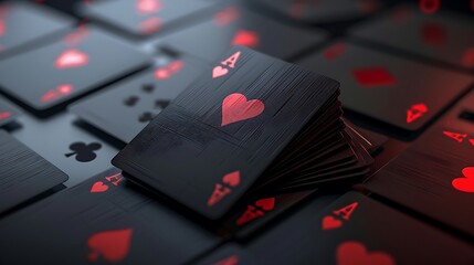Cool and unusual black playing cards, copy space, space for text, Generative AI,カッコよくて普通と違う変わった黒いトランプ、コピースペース,テキスト用スペース,Generative AI,