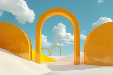 a yellow arch in a desert