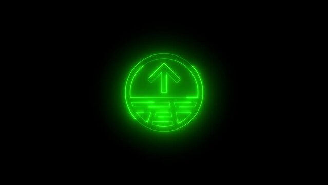 Neon glowing green color streetside split expand arrow icon on black background animation