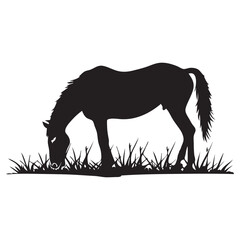 Silhouette of a horse in grass on transparent background, Vector illustration