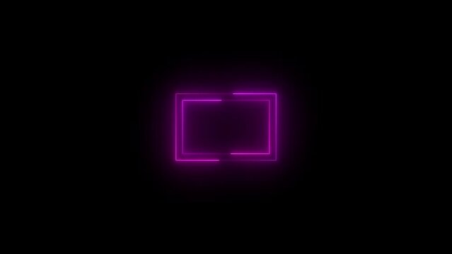 Neon glowing pink color device monitor no pic icon on black background animation