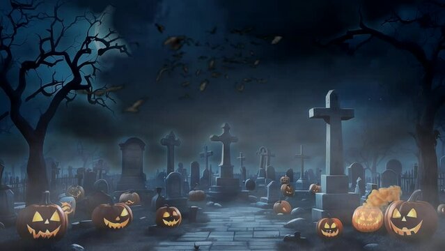 halloween background with pumpkins. grave
