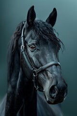 A gorgeous black stallion stands with elegance, portraying the beauty of equestrian excellence.