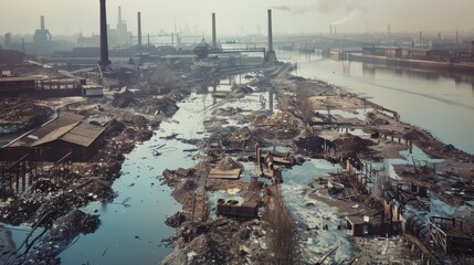 The photo shows an aerial view of an industrial area - Powered by Adobe