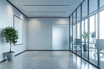 Fototapeta premium Empty Wall Mockup in Modern Office Interior created with Generative AI