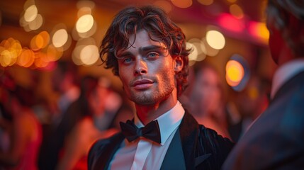 Handsome Young Man in Tuxedo at Glamorous Party, Elegant Portrait
