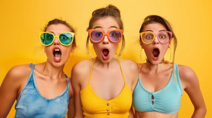 Three Friends in Colorful Sunglasses
