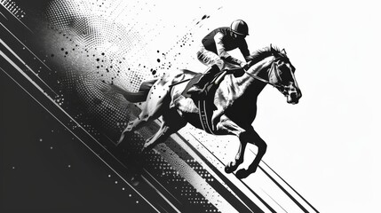 Illustration of racehorse at full speed on a racetrack, with a dynamic red and orange background.