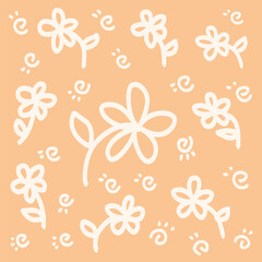 Fototapeta na wymiar Hand Drawn Floral Pattern on orange Background