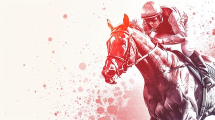 Illustration of racehorse at full speed on a racetrack, with a dynamic red and orange background.
