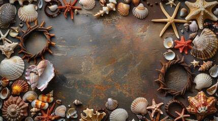 Obraz premium summer background made of seashells and Maritime objects. copy space